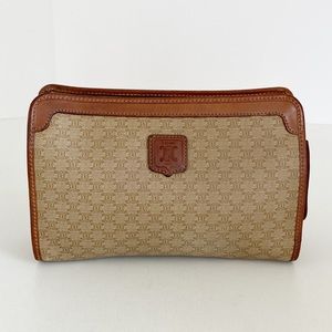 CELINE Macadam Beige Brown Small Clutch Handbag Vintage